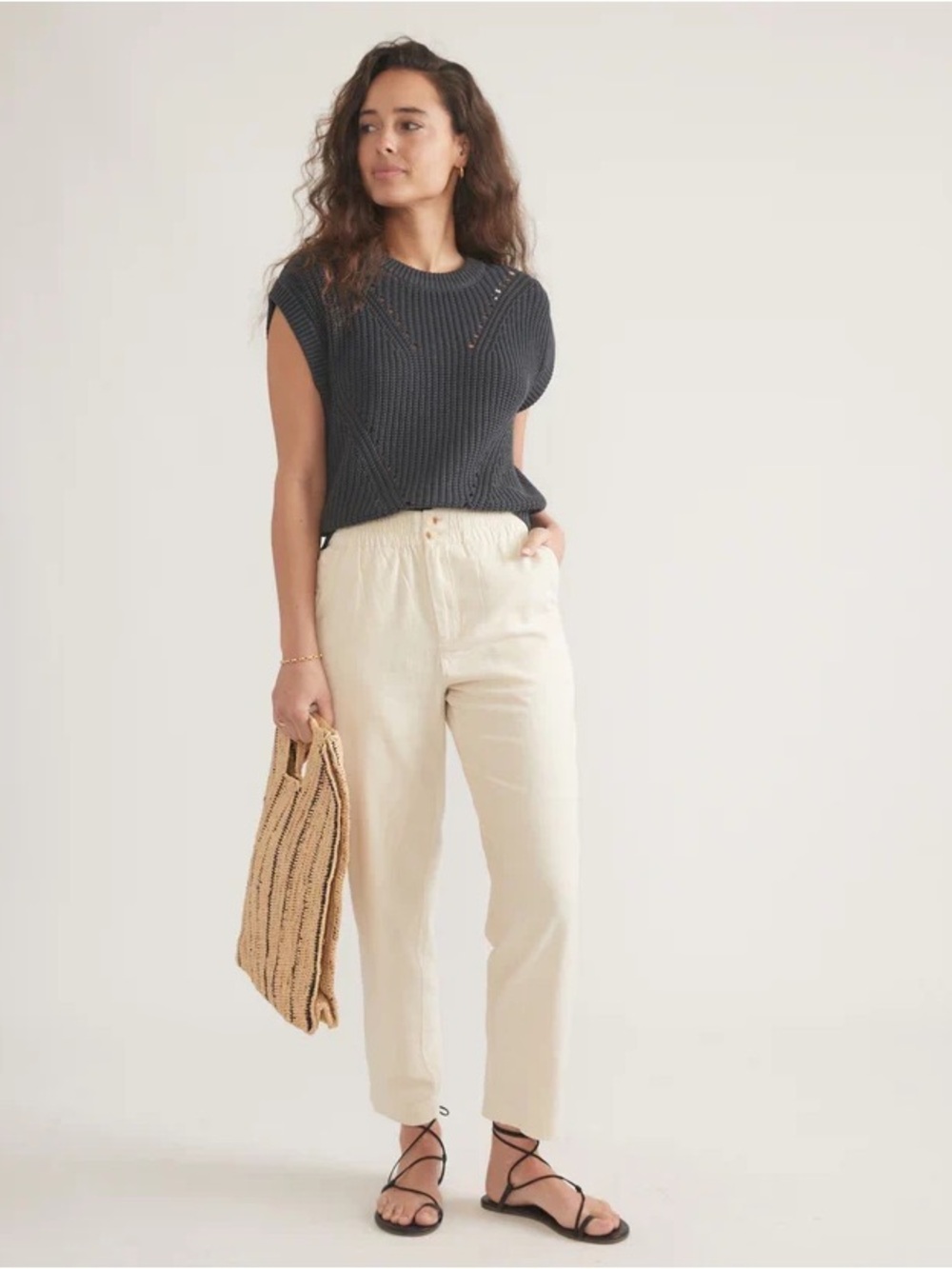 Marine Layer Women’s Elle Relaxed Crop Pant in Fog Size Medium Cotton Casual